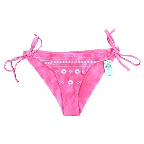 aerie Pink Embroidered Side Tie Bikini Bottoms - Size Medium - Picture 1 of 5